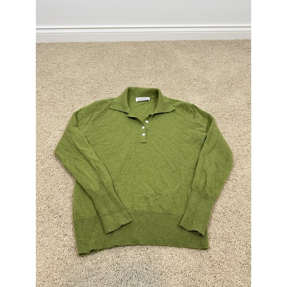 Pure Cashmere NYC X Cafe Leandra Sweater Womens Medium Green 100% Cashmere Polo